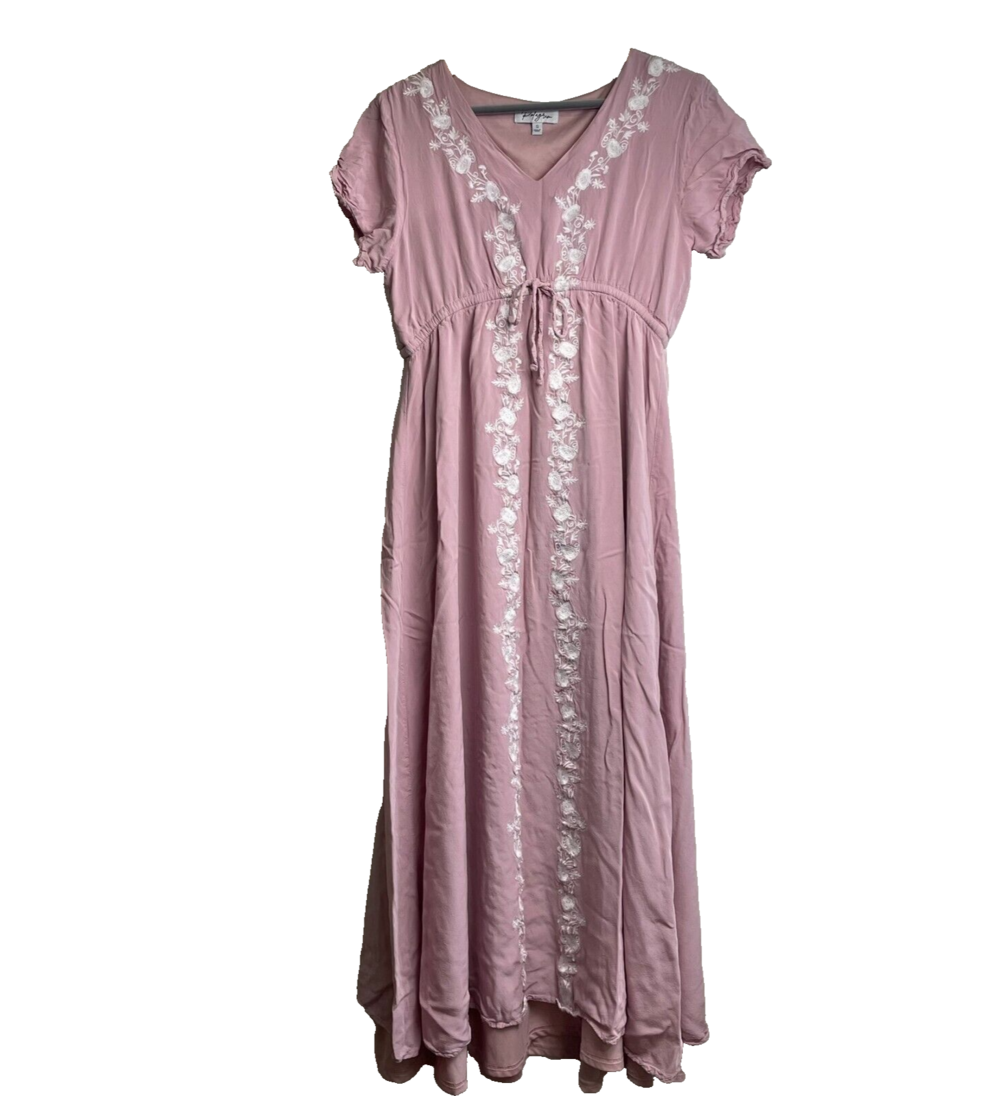 Polagram Dress Woman Small Pink Midi Embroidered Floral Fairy Coquette Long Boho